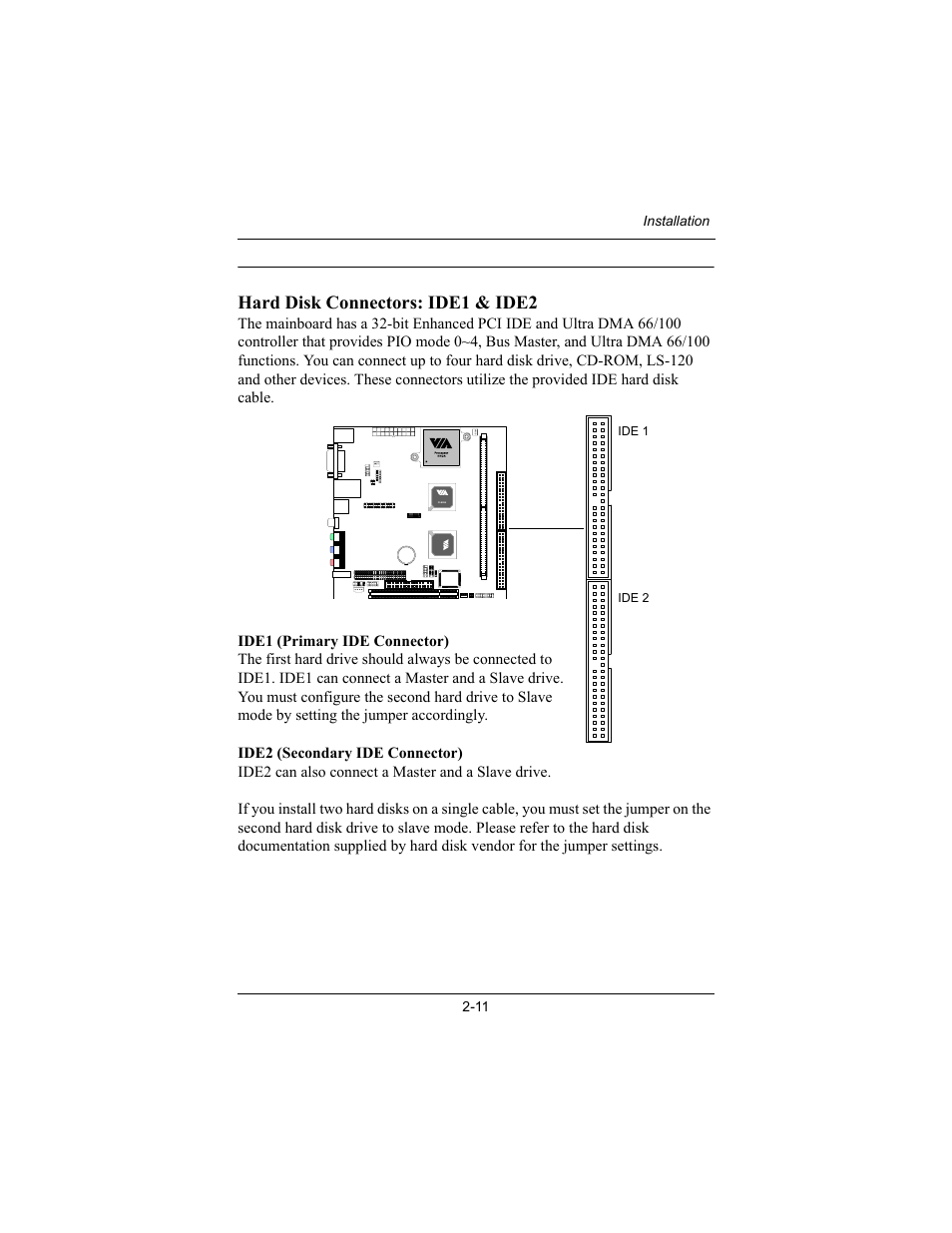 Connectors, Hard disk connectors: ide1 & ide2 | Philips Mini-ITX Mainboard EPIA-MII User Manual | Page 26 / 75