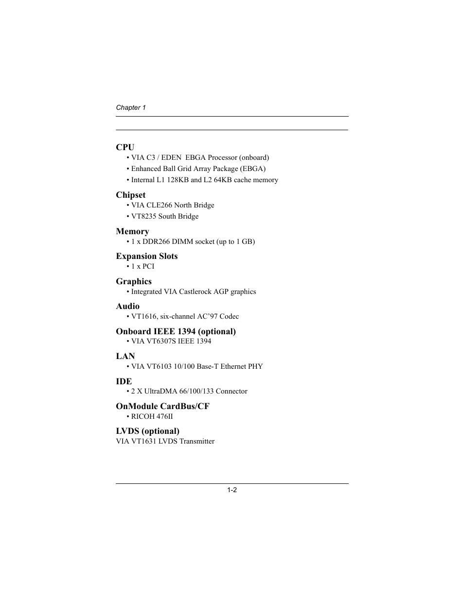 Mainboard specifications | Philips Mini-ITX Mainboard EPIA-MII User Manual | Page 9 / 75