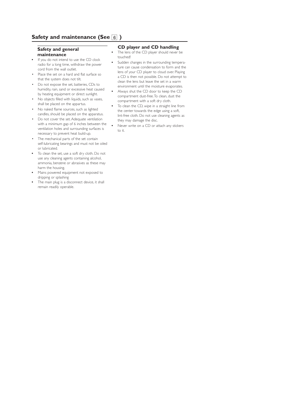 Safety and maintenance (see 6 ) | Philips AJ3916CD User Manual | Page 10 / 13