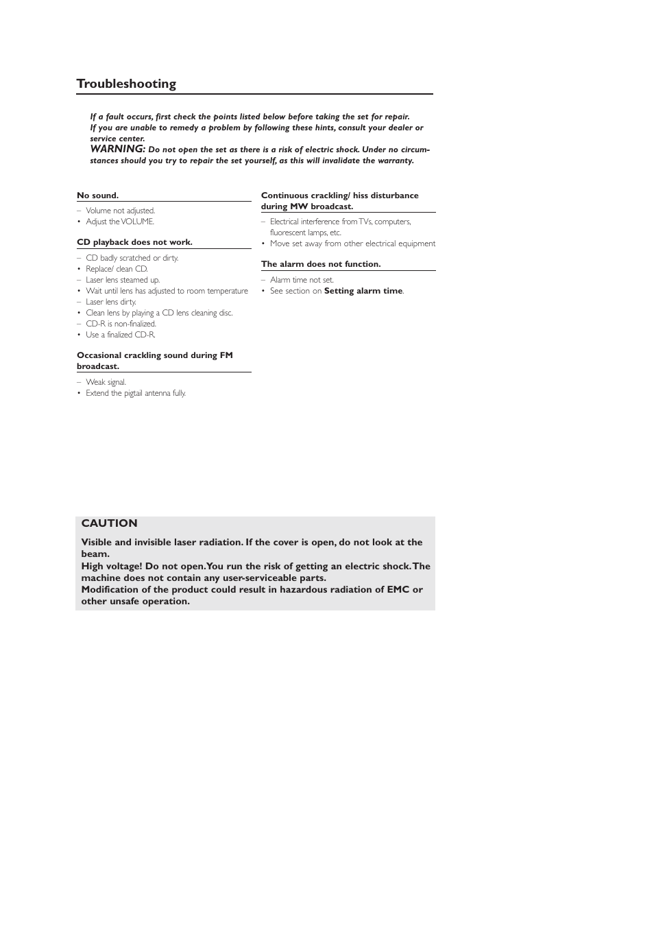 Troubleshooting | Philips AJ3916CD User Manual | Page 11 / 13