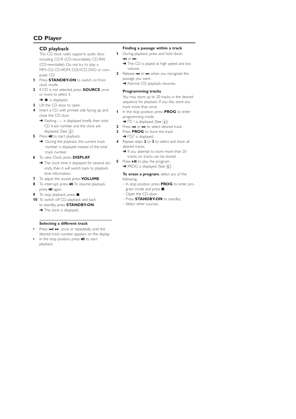 Cd player, Cd playback | Philips AJ3916CD User Manual | Page 7 / 13