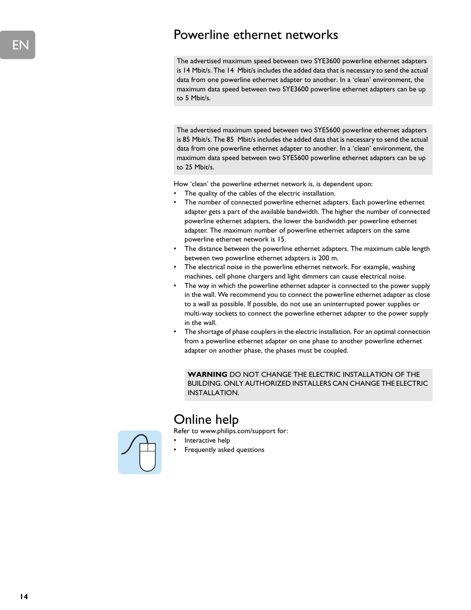Powerline ethernet networks, Online help, Powerline ethernet networks online help | Philips SYE5600 User Manual | Page 14 / 18