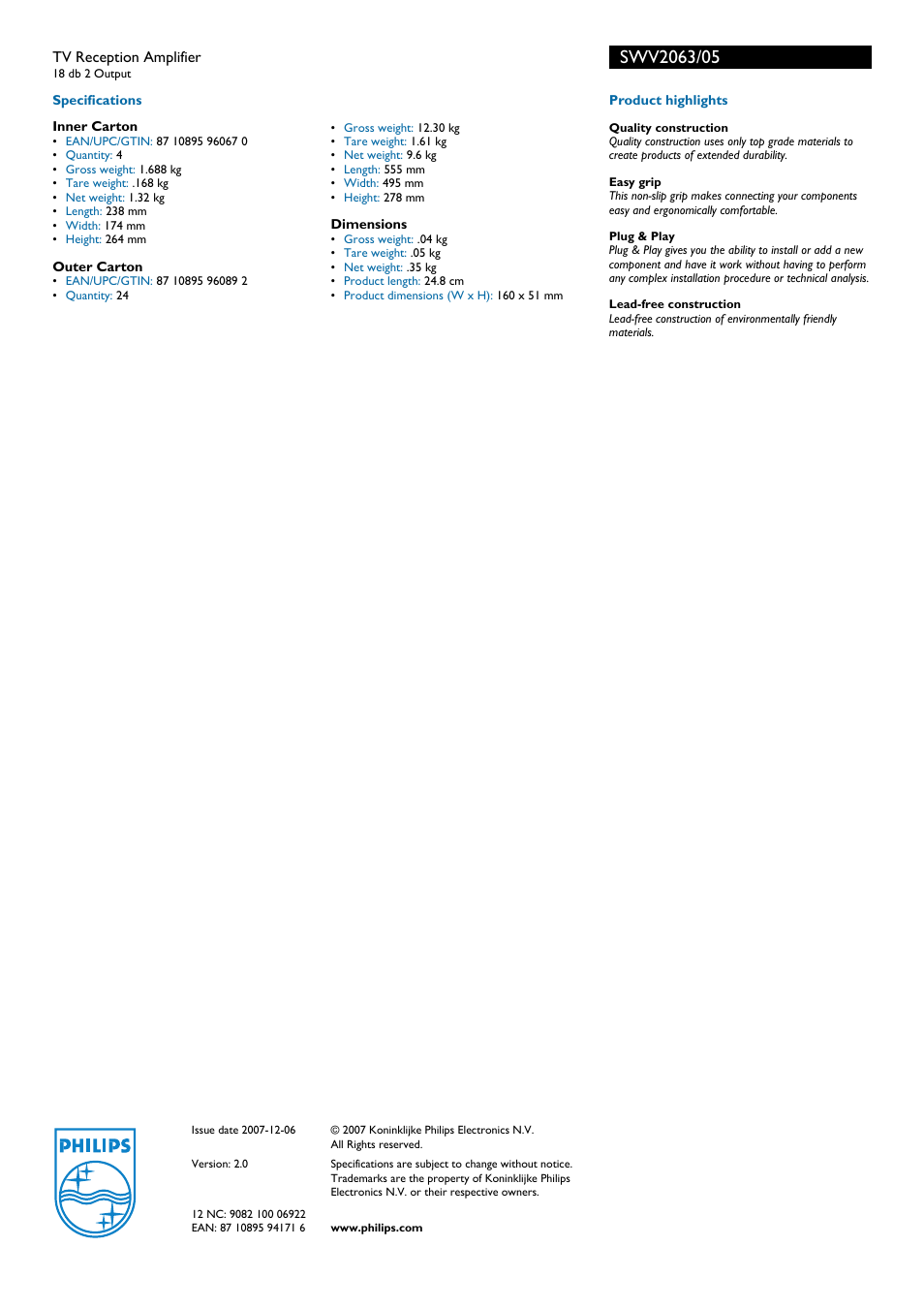 Philips SWV2063/05 User Manual | Page 2 / 2