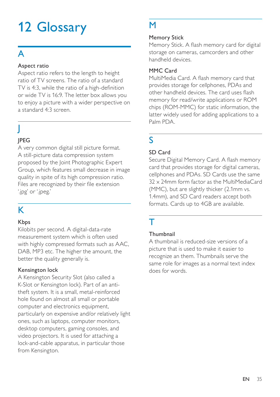 12 glossary | Philips SPF2307 User Manual | Page 34 / 35