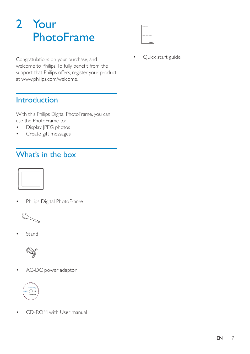 2 your photoframe | Philips SPF2307 User Manual | Page 6 / 35