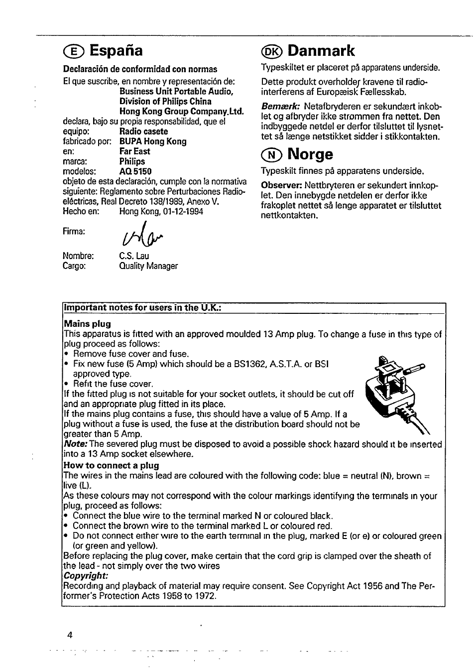 D) españa, Danmark, Norge | D) españa danmark | Philips AQ 5150/00P User Manual | Page 4 / 8