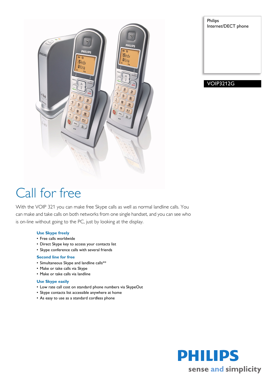 Philips VOIP3212G/37 User Manual | 2 pages