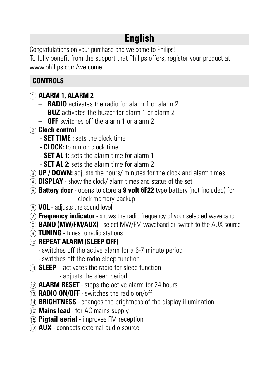 English | Philips AJ3231/79 User Manual | Page 3 / 12