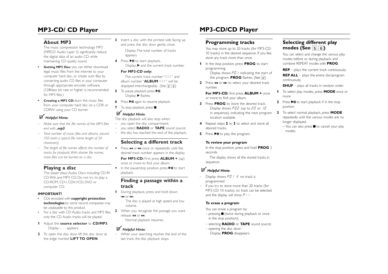 Mp3-cd/ cd player mp3-cd/cd player | Philips SOUNDMACHINE AZ122 User Manual | Page 4 / 6