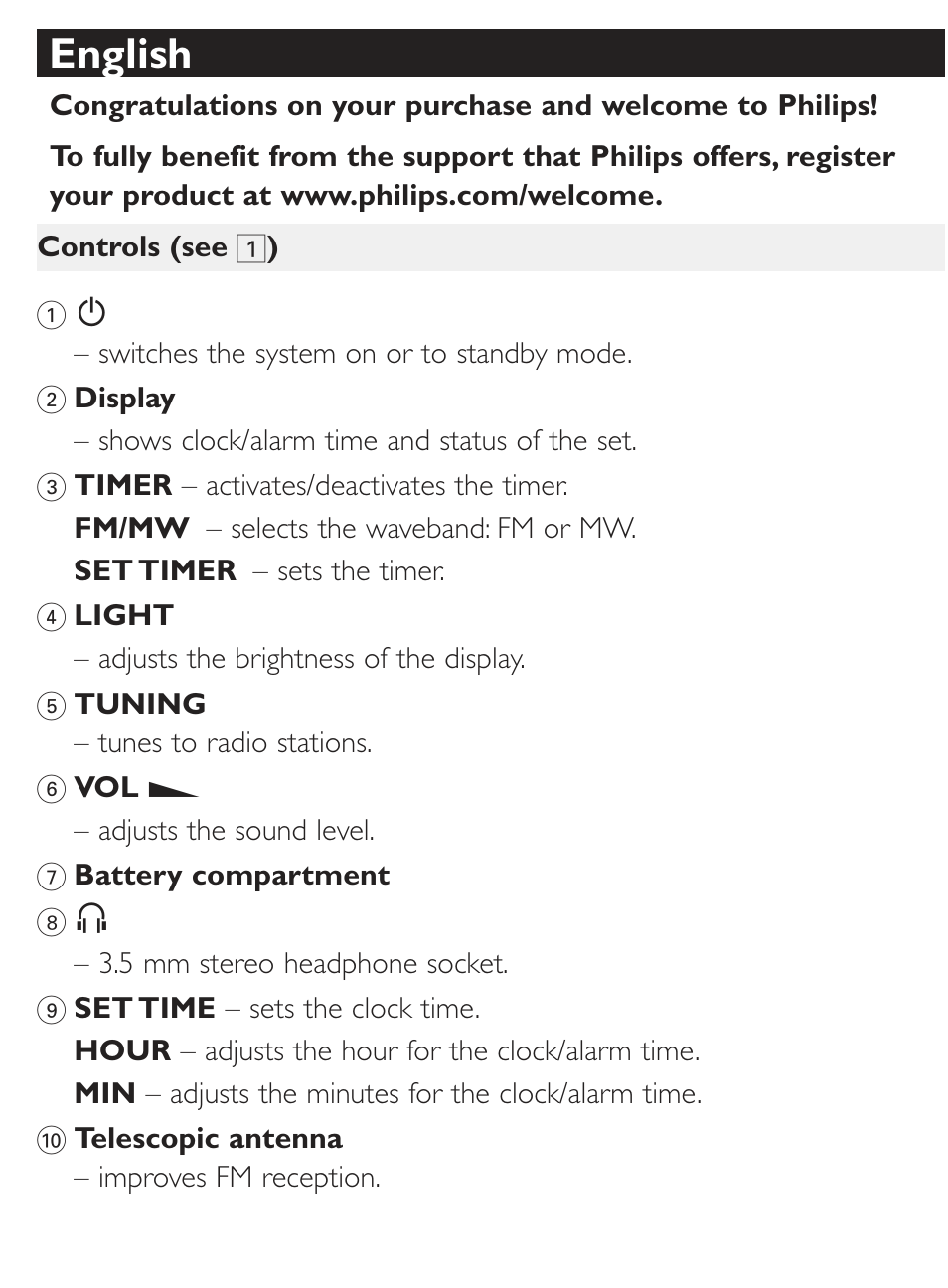 English | Philips AE1850 User Manual | Page 3 / 10