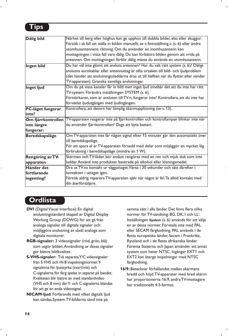 Ordlista, Tips | Philips 20HF5335D User Manual | Page 23 / 25