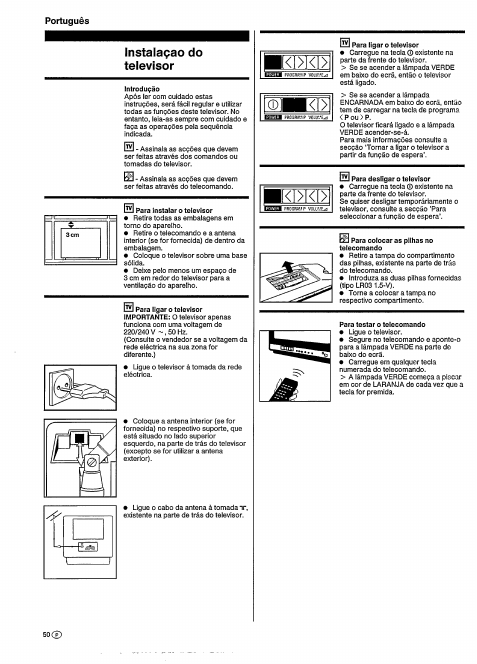 Instalapao do televisor, Fc<l>ki, Ф h<l | Portugués | Philips 14GR2330 User Manual | Page 6 / 14