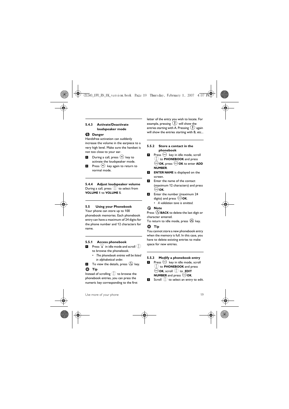 5 using your phonebook | Philips CD 240  EN User Manual | Page 21 / 42