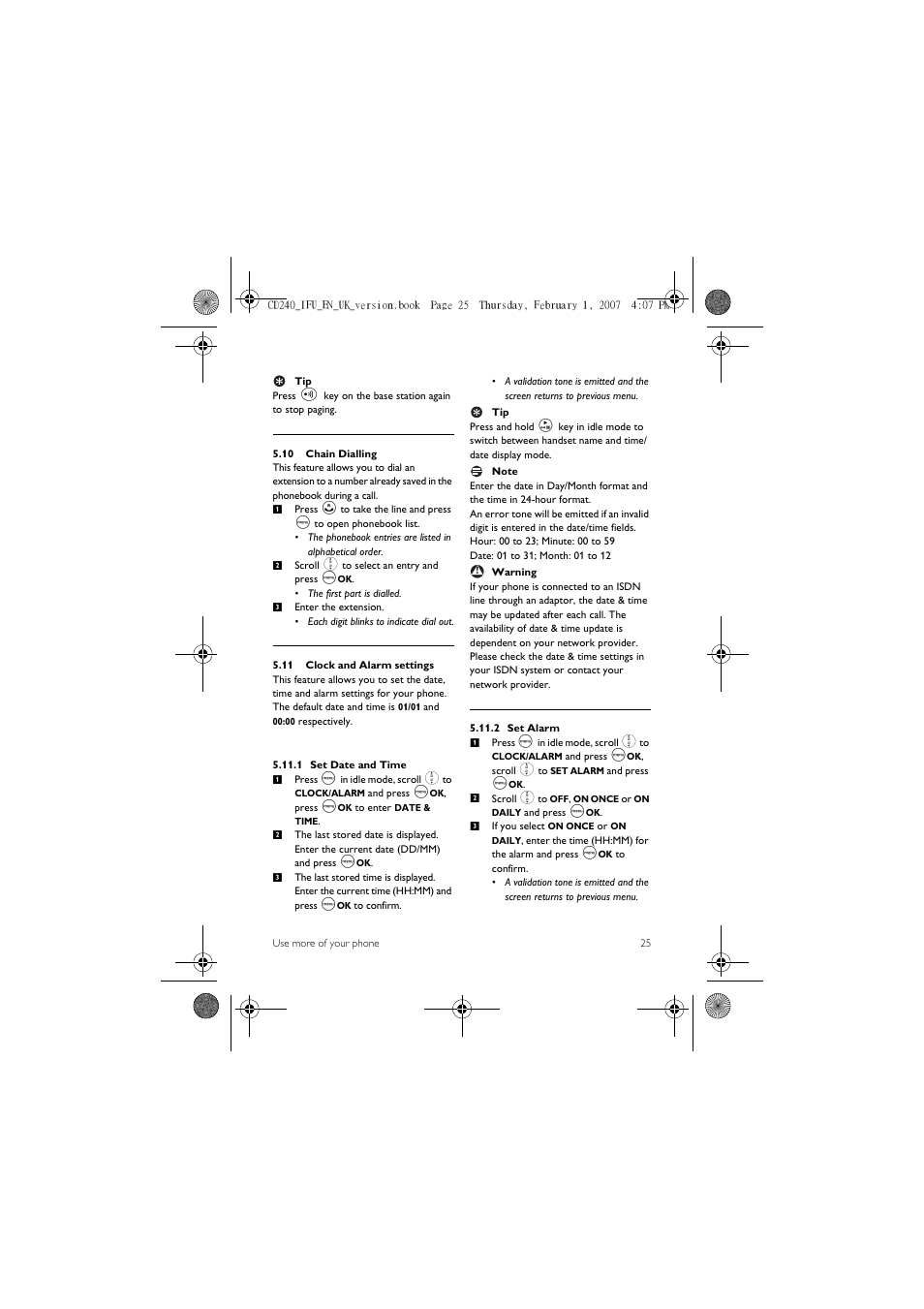 10 chain dialling, 11 clock and alarm settings | Philips CD 240  EN User Manual | Page 27 / 42