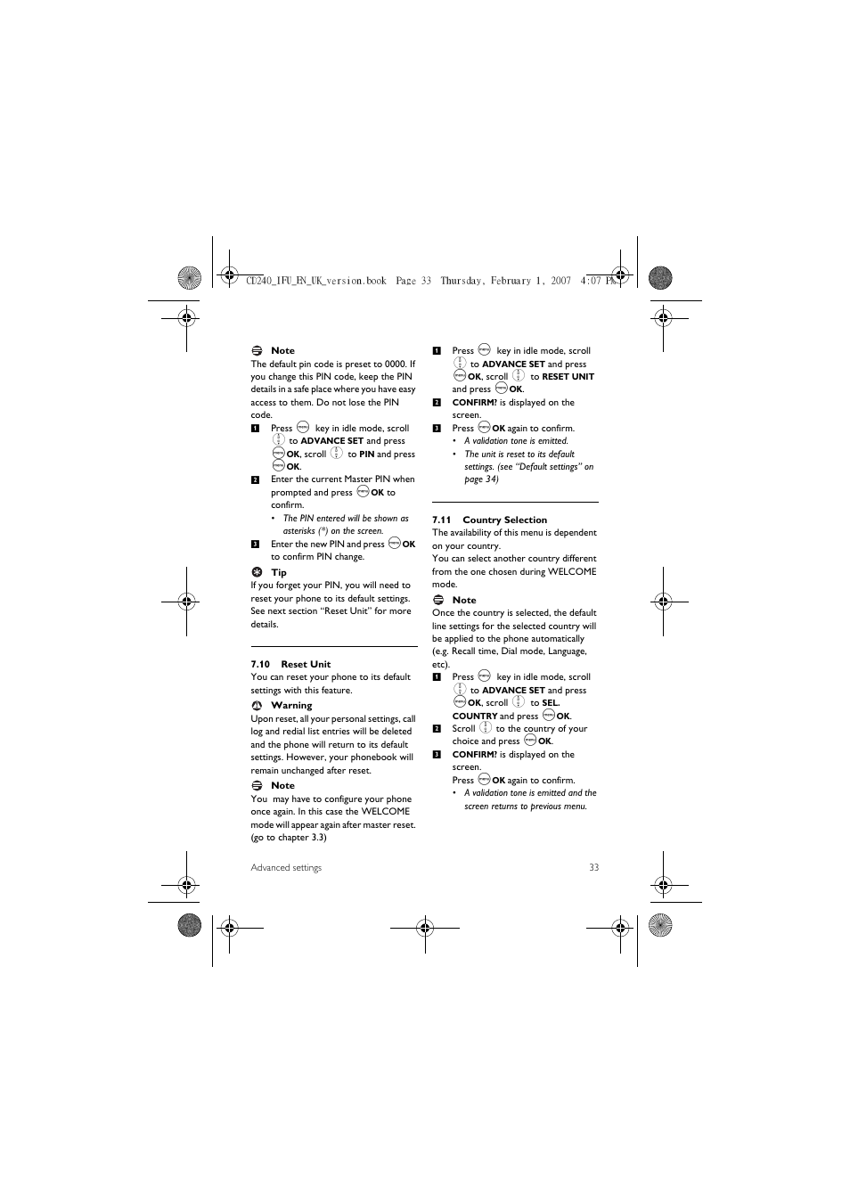 10 reset unit, 11 country selection | Philips CD 240  EN User Manual | Page 35 / 42