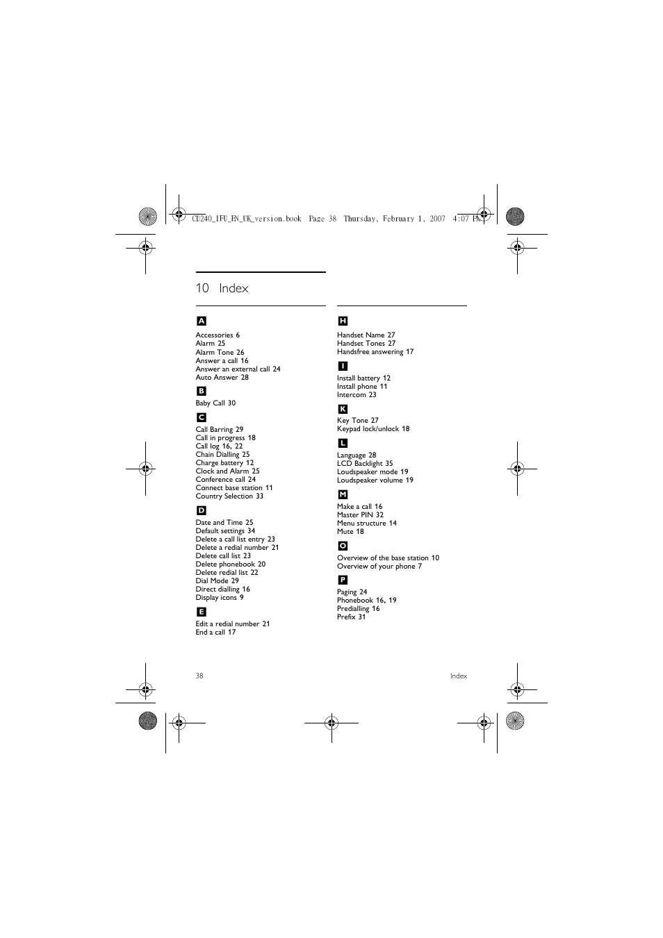 10 index, 10 index a | Philips CD 240  EN User Manual | Page 40 / 42