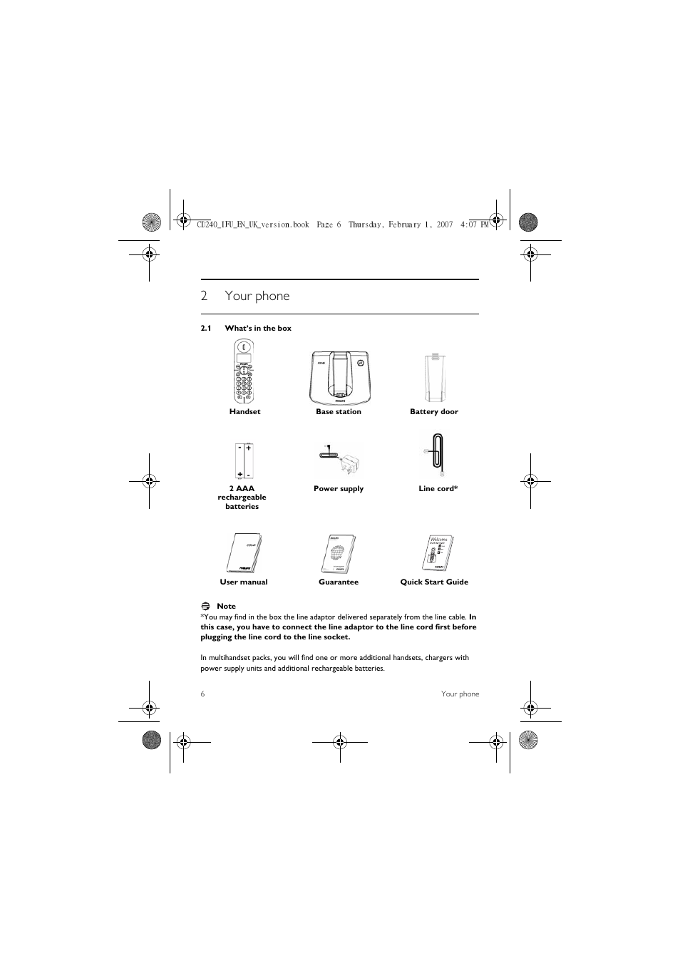 2 your phone, 1 what’s in the box, 2your phone | Philips CD 240  EN User Manual | Page 8 / 42