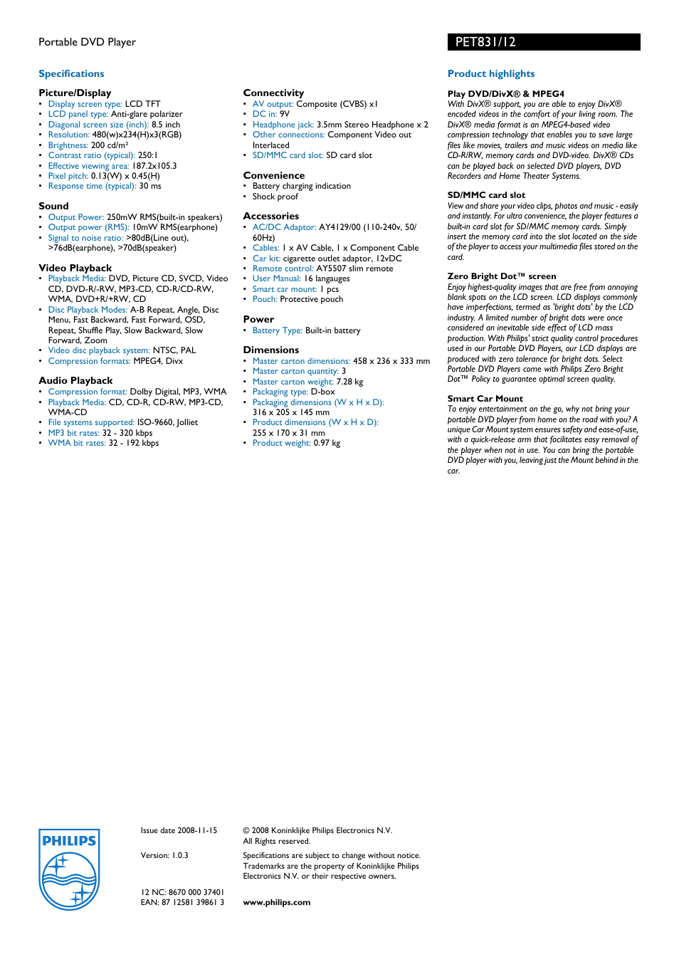 Philips PET83 User Manual | Page 2 / 2