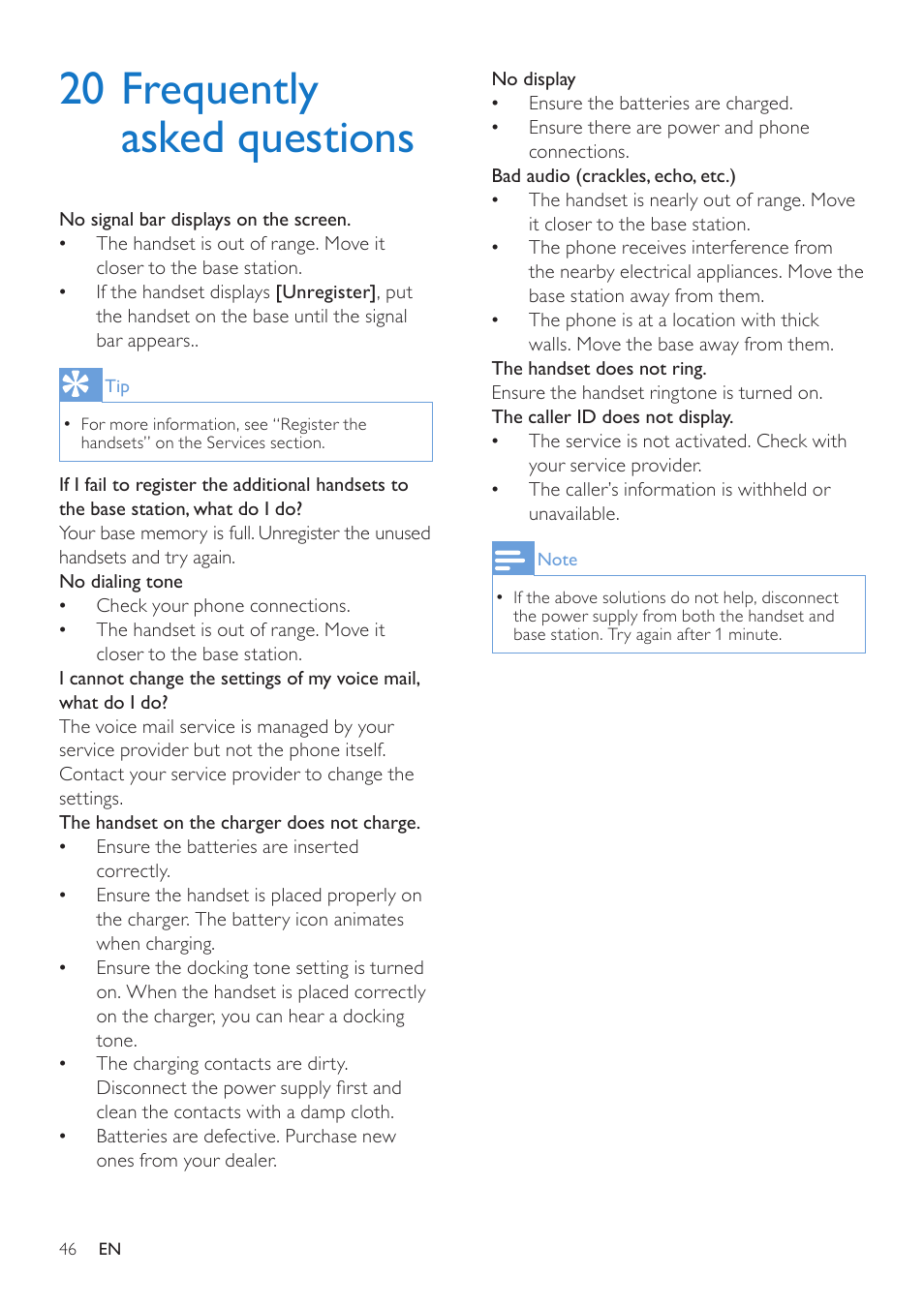 20 frequently asked questions | Philips CD685 User Manual | Page 46 / 48