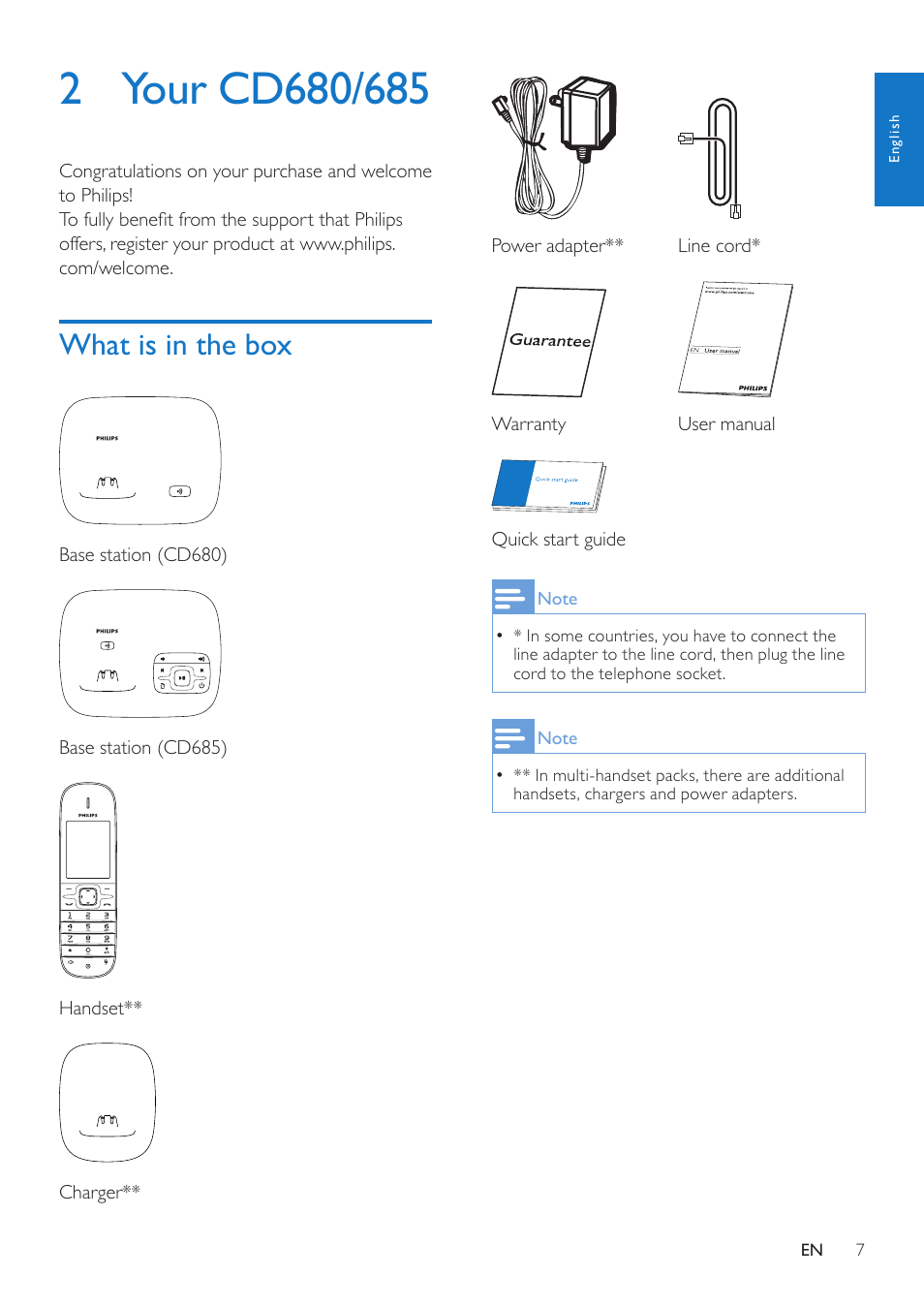 2 your cd680/685, What is in the box | Philips CD685 User Manual | Page 7 / 48