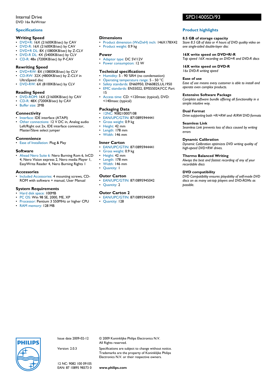 Philips SPD1400SD User Manual | Page 2 / 2