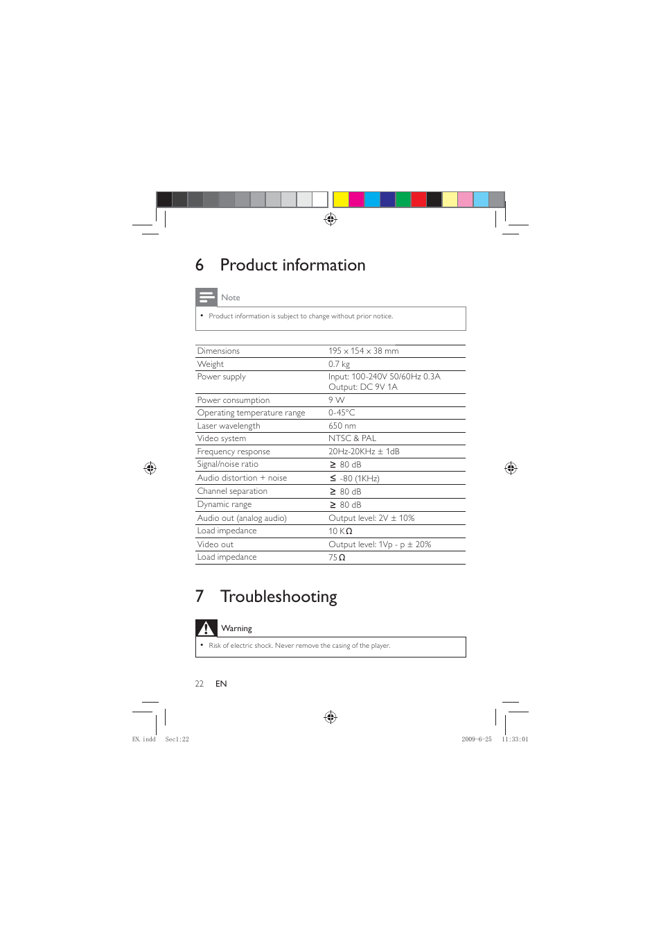 6 product information, 7 troubleshooting | Philips PET736/77 User Manual | Page 21 / 23