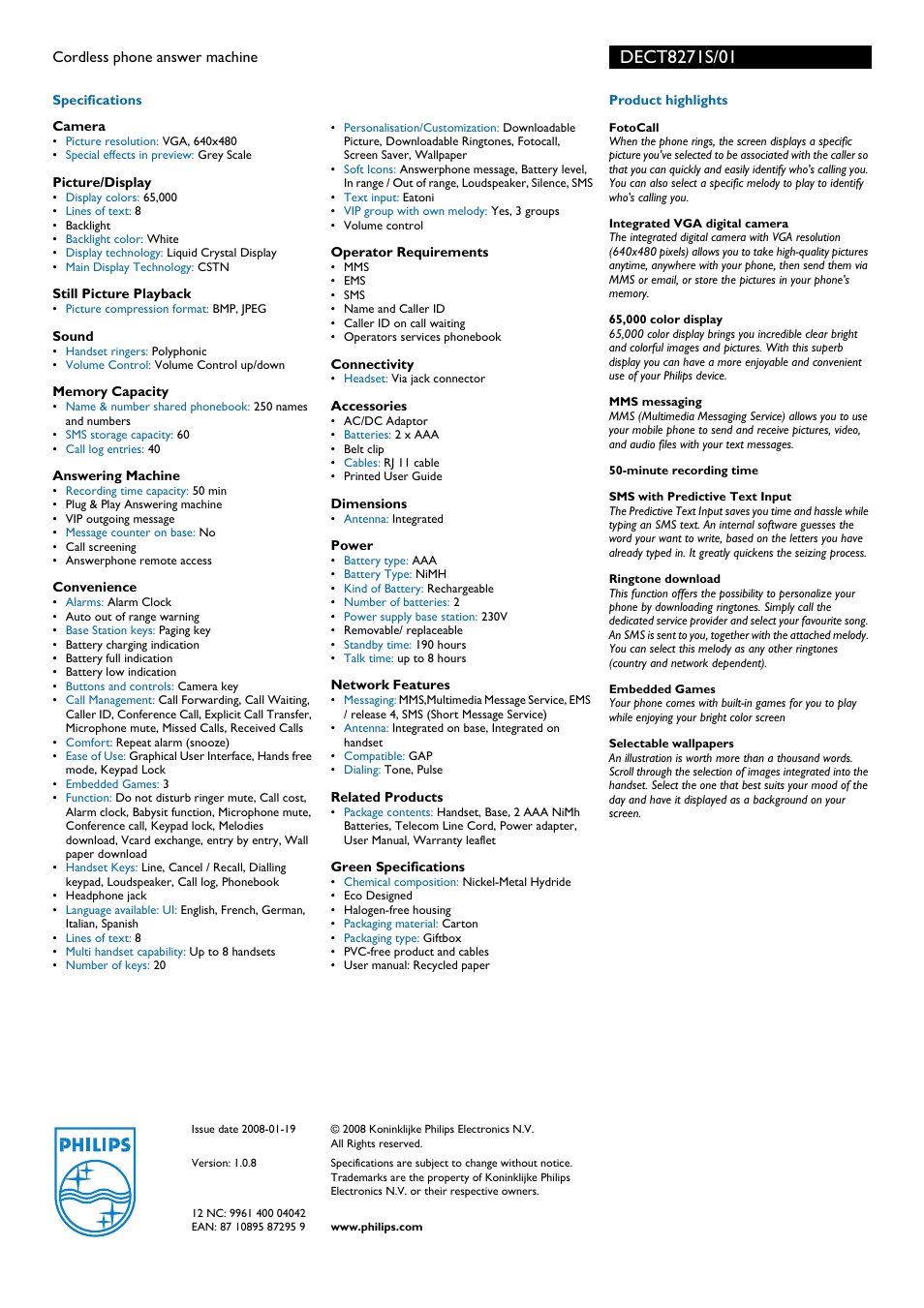 Philips DECT8271S User Manual | Page 2 / 2