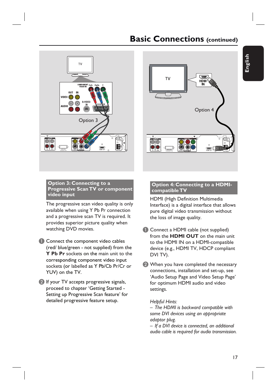 Basic connections | Philips HTS3548W User Manual | Page 17 / 55