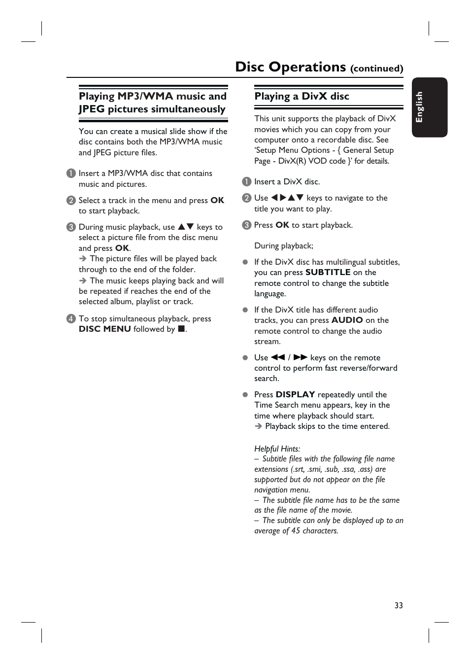 Disc operations | Philips HTS3548W User Manual | Page 33 / 55