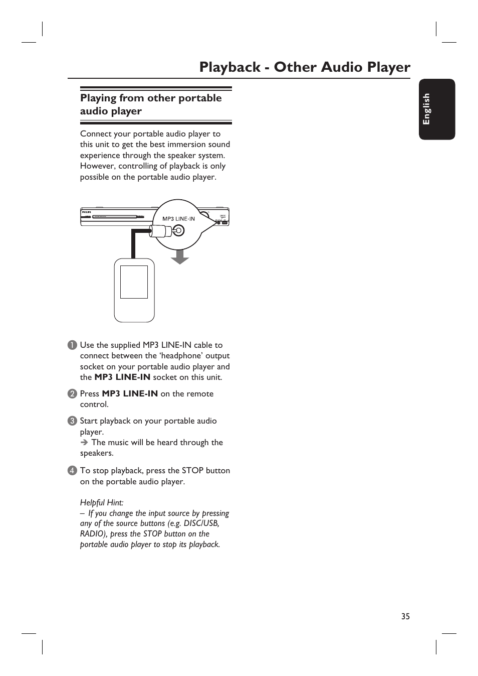 Playback - other audio player | Philips HTS3548W User Manual | Page 35 / 55