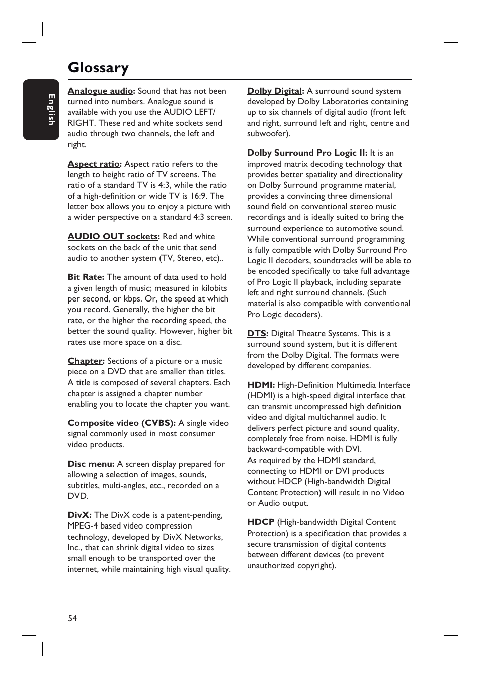 Glossary | Philips HTS3548W User Manual | Page 54 / 55