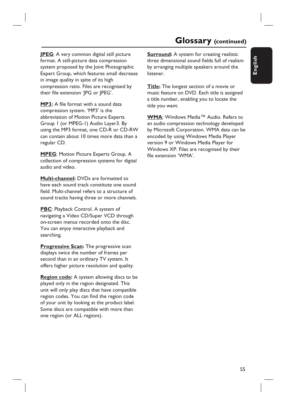 Glossary | Philips HTS3548W User Manual | Page 55 / 55