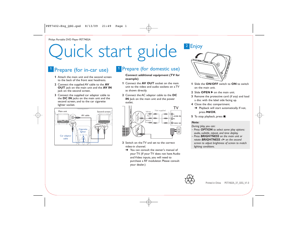 Philips PET7402A User Manual | 1 page