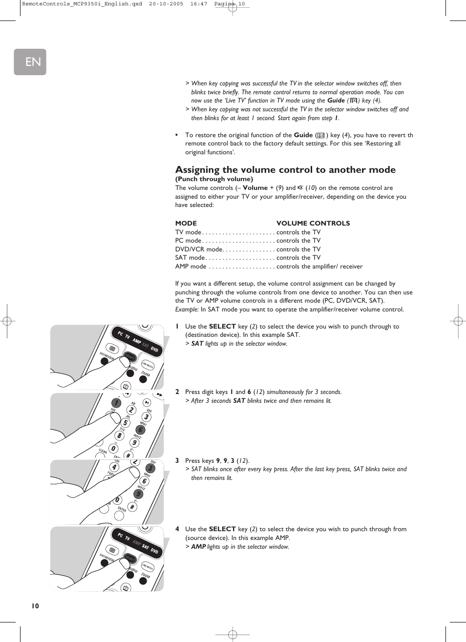 Assigning the volume control to another mode | Philips RC4370 User Manual | Page 10 / 20