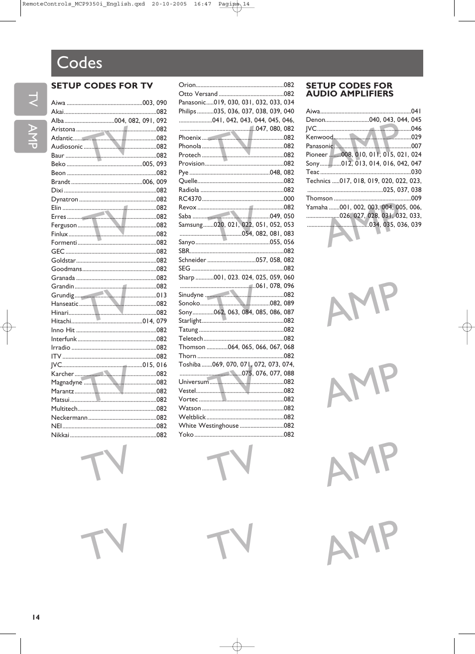 Tv amp amp amp amp amp amp | Philips RC4370 User Manual | Page 14 / 20