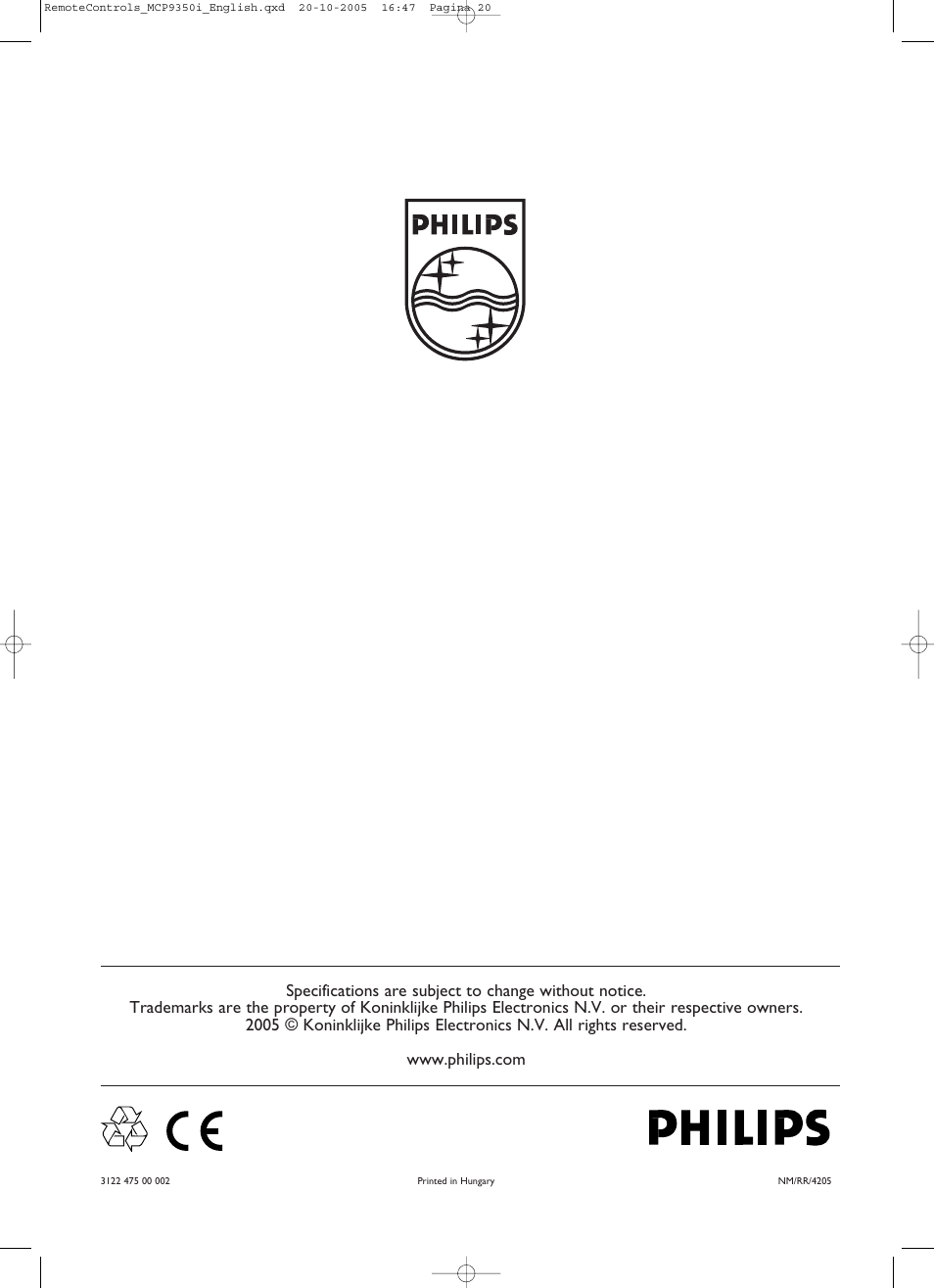 Philips RC4370 User Manual | Page 20 / 20