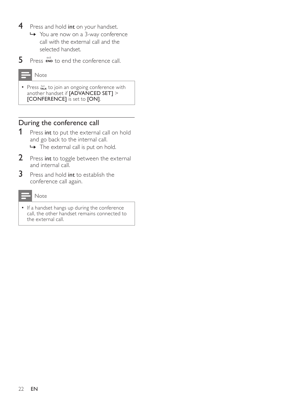 During the conference call | Philips CD360 User Manual | Page 22 / 44