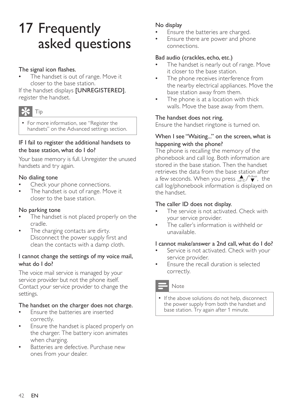 17 frequently asked questions | Philips CD360 User Manual | Page 42 / 44