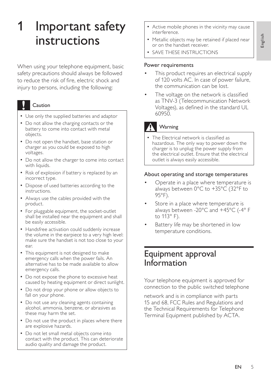 1 important safety instructions, Equipment approval information | Philips CD360 User Manual | Page 5 / 44