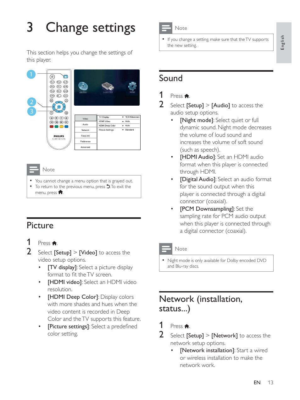 3 change settings | Philips BDP2930 User Manual | Page 13 / 22