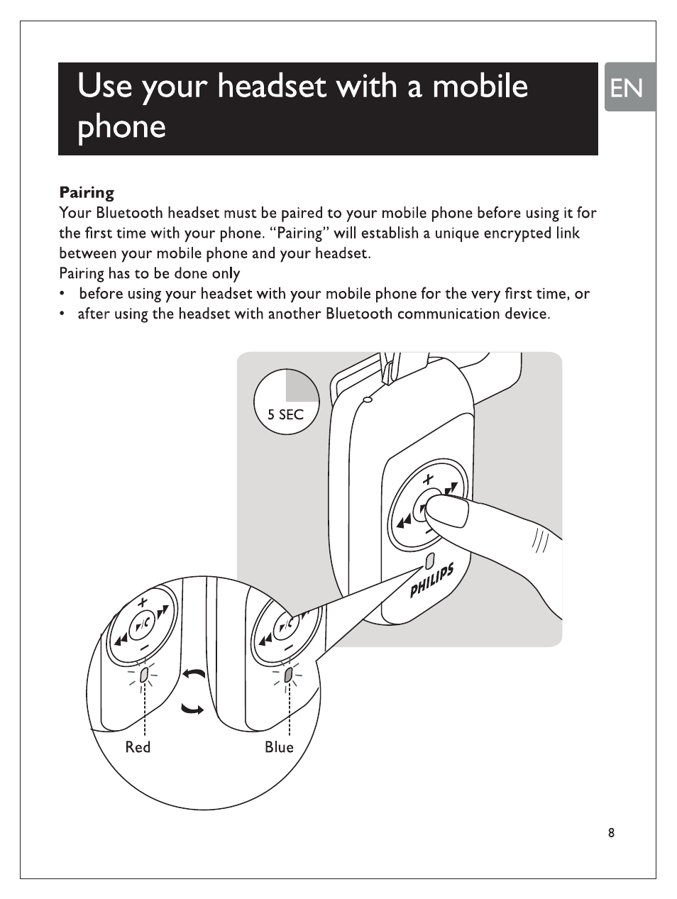 Use your headset with a mobile phone | Philips SHB7100/7102/7103 User Manual | Page 10 / 53