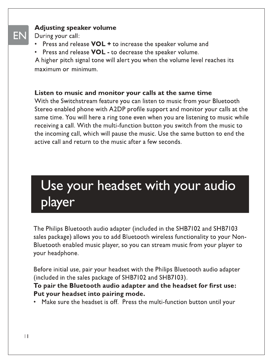 Use your headset with your audio player | Philips SHB7100/7102/7103 User Manual | Page 13 / 53