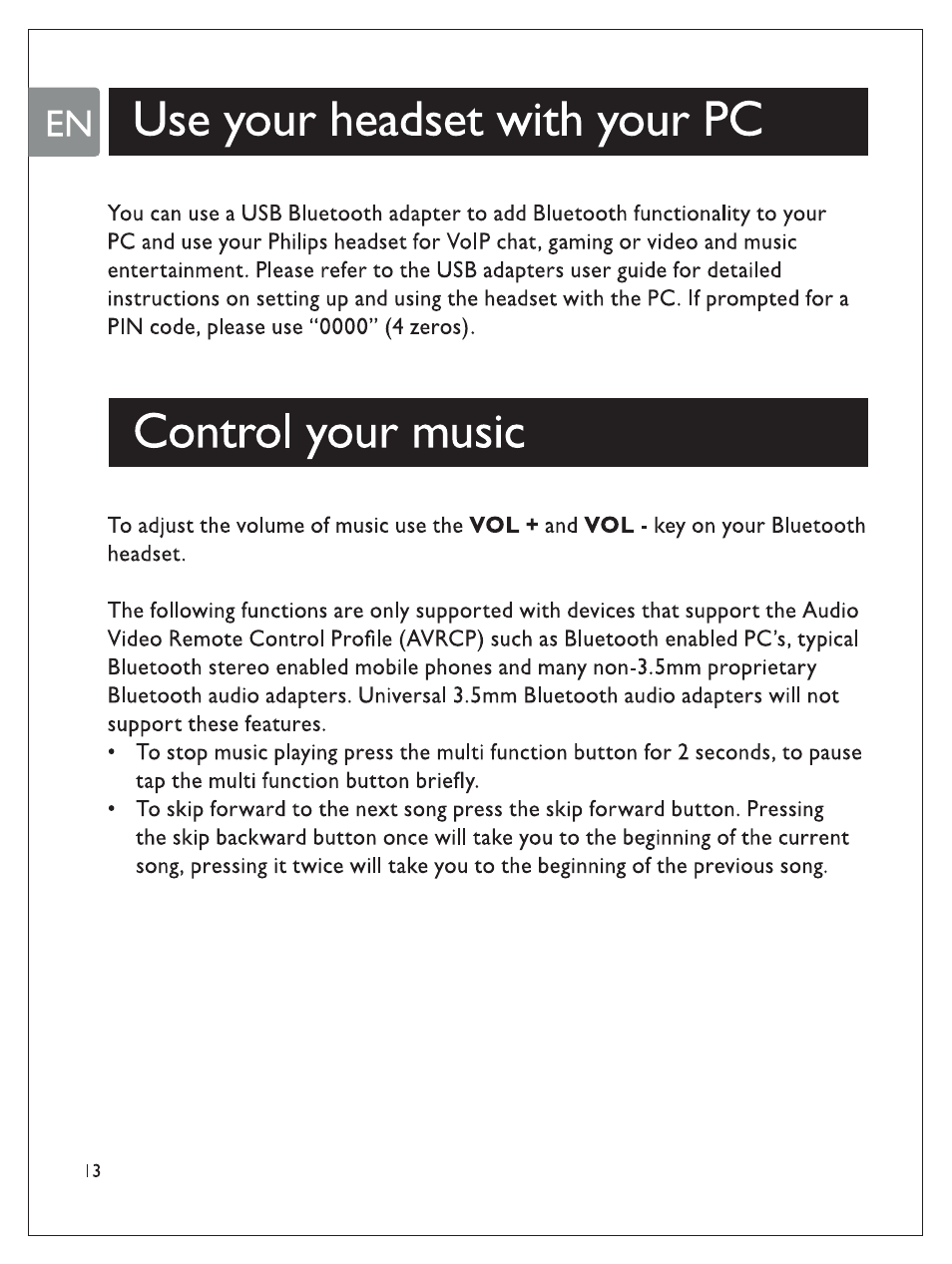 Control your music, Use your headset with your pc | Philips SHB7100/7102/7103 User Manual | Page 15 / 53