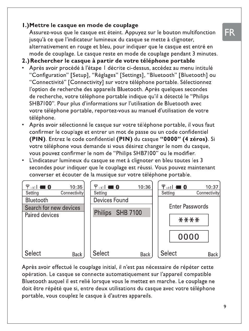 Entrez le code confidentiel, Du casque | Philips SHB7100/7102/7103 User Manual | Page 28 / 53