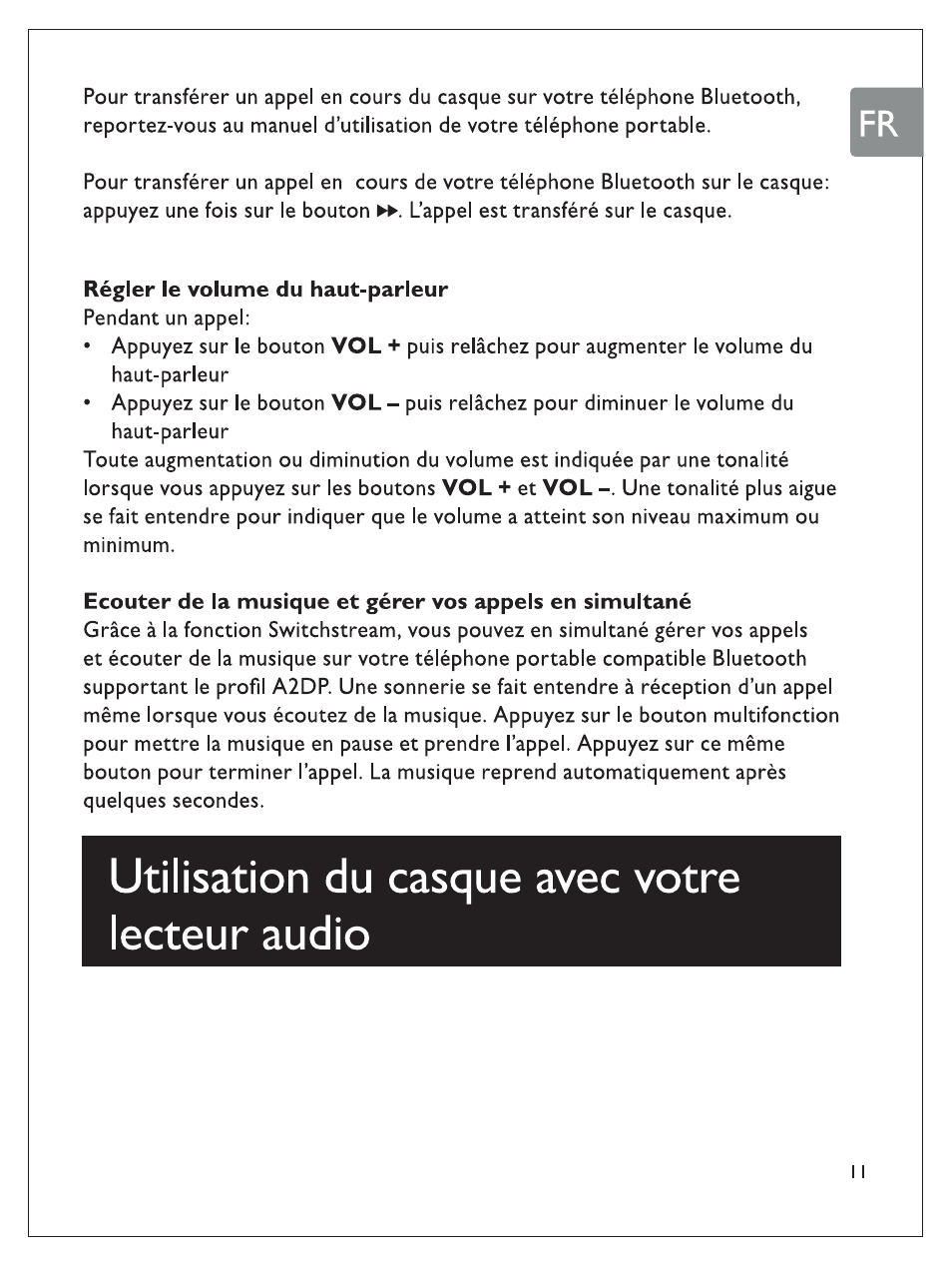 Utilisation du casque avec votre lecteur audio | Philips SHB7100/7102/7103 User Manual | Page 30 / 53