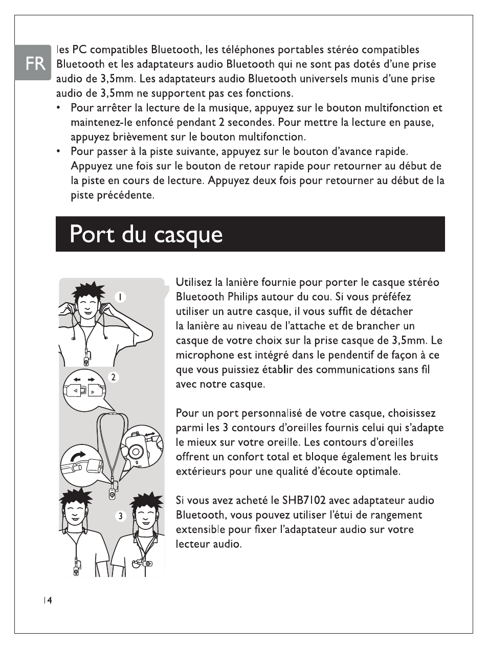 Port du casque | Philips SHB7100/7102/7103 User Manual | Page 33 / 53