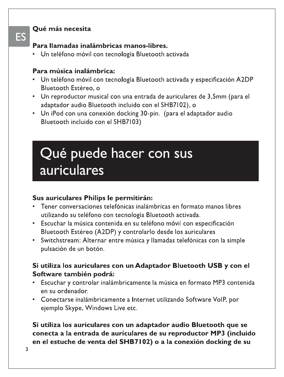 Qué puede hacer con sus auriculares | Philips SHB7100/7102/7103 User Manual | Page 39 / 53