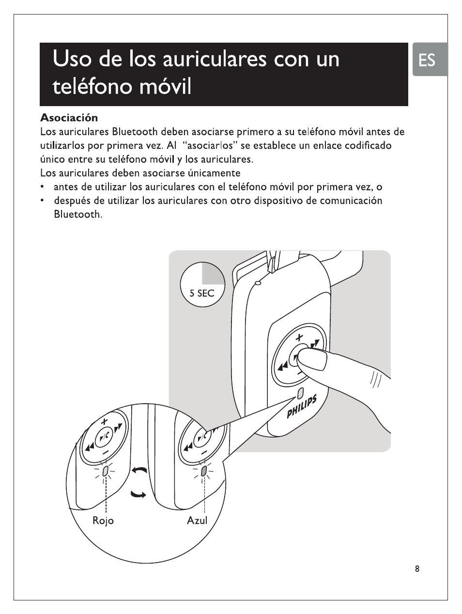 Uso de los auriculares con un teléfono móvil | Philips SHB7100/7102/7103 User Manual | Page 44 / 53