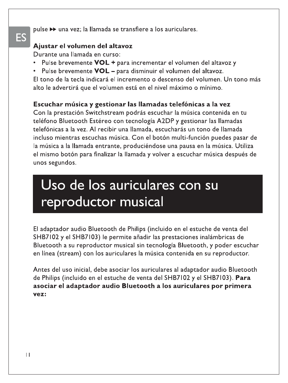 Uso de los auriculares con su reproductor musical | Philips SHB7100/7102/7103 User Manual | Page 47 / 53