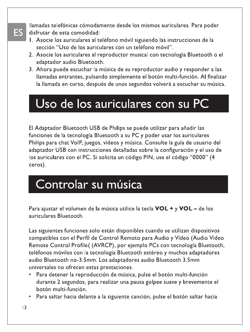 Uso de los auriculares con su pc, Controlar su música | Philips SHB7100/7102/7103 User Manual | Page 49 / 53